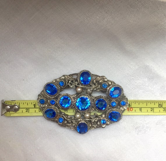 Big Czech Blue Paste Glass Brooch - Czech Paste G… - image 6