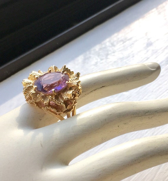 14k Amethyst Mid Century Modern Ring - 14kt Ameth… - image 2