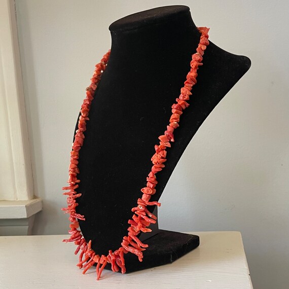 Long Salmon Coral Necklace - Natural Antique Bran… - image 5