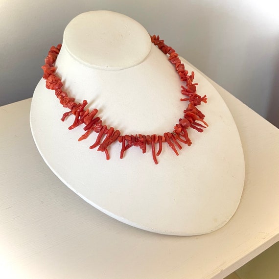 Long Salmon Coral Necklace - Natural Antique Bran… - image 6