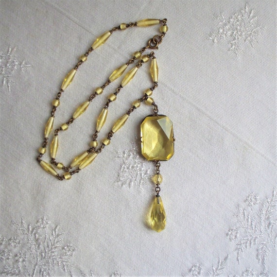 Edwardian Czech Lavalier Glass Necklace - Antique
