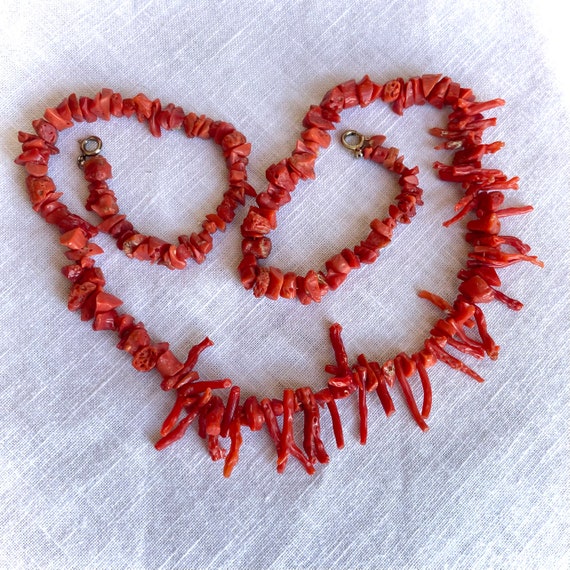 Long Salmon Coral Necklace - Natural Antique Bran… - image 4