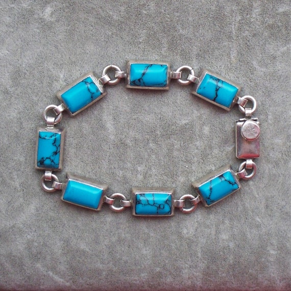 Taxco Sterling Turquoise Bracelet - Turquoise, Ste