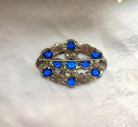 Big Czech Blue Paste Glass Brooch - Czech Paste G… - image 7