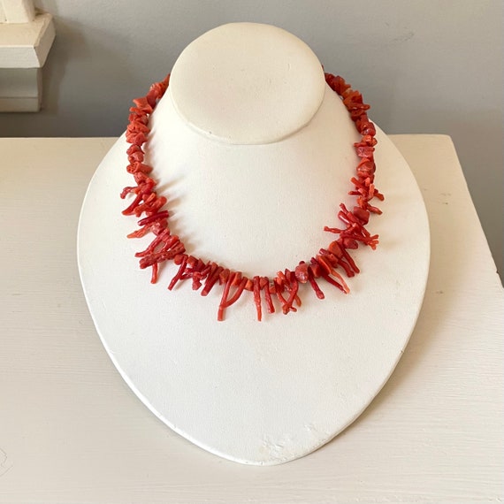 Long Salmon Coral Necklace - Natural Antique Bran… - image 7