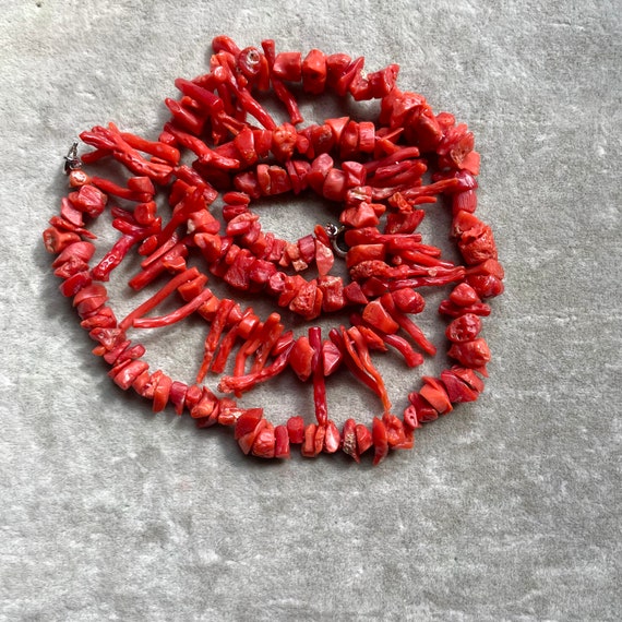 Long Salmon Coral Necklace - Natural Antique Bran… - image 2