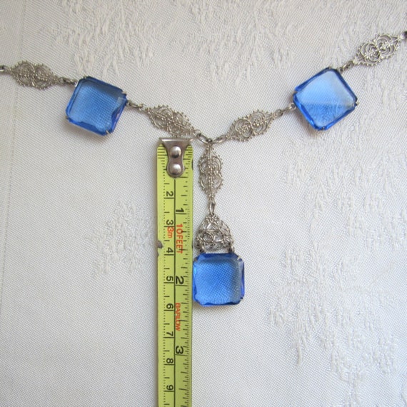 Antique Blue Glass Lavalier Necklace - Filigree, … - image 8