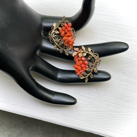Broche Vintage En Corail Naturel Et Argent 800 – Forme Fleur – Style Victorien