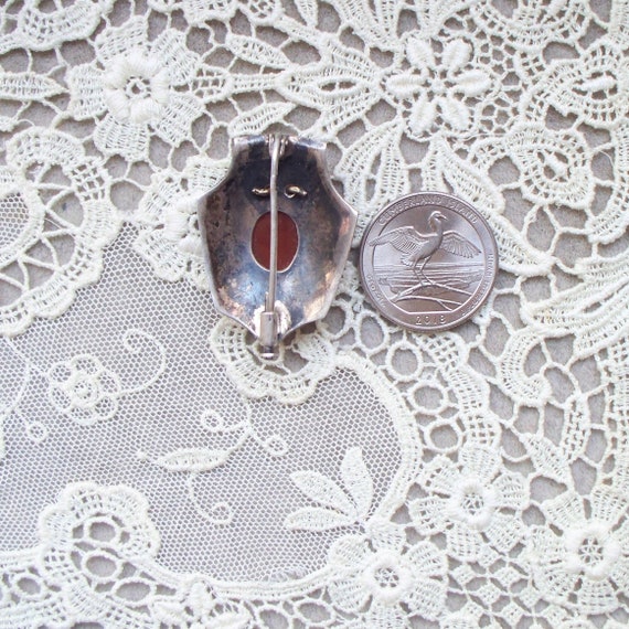 Antique Sterling Carnelian Shield Pin - Hearaldry… - image 8