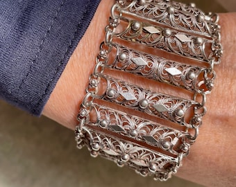 Sterling 925 Filigree Etruscan Bracelet - Wide Sterling Bracelet, Grams