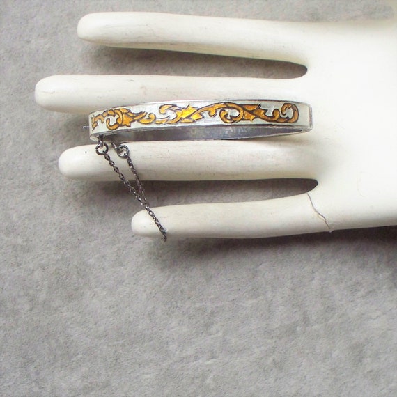 Sterling Guilloche Enamel Bangle - Antique Guilloc