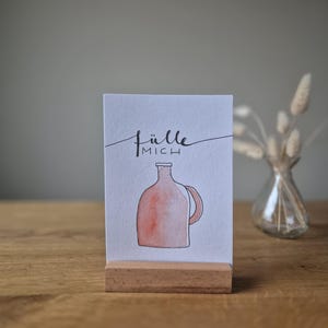 Postkarte mit Kartenhalter-Fülle mich-Krug-bemalt und etikettiert-Wasserfarbe Aquarell Schreibmaschinenschrift-Bibelvers-Christlich