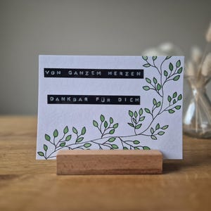 Postkarte mit Kartenhalter-Dankbar für dich-Pflanze-bemalt und etikettiert-Wasserfarbe Aquarell Schreibmaschinenschrift-Bibelvers-Christlich