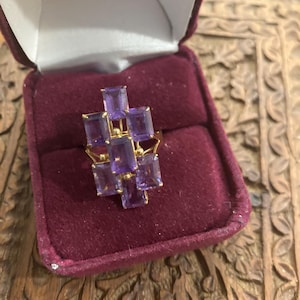 14K gold vintage amethyst size 7 statement cocktail ring fine jewelry anniversary birthday valentines gift for her fashion real gold