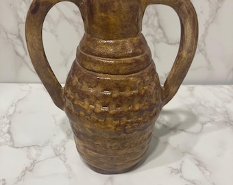 Jarrón bohemio de cerámica neutra, decoración rústica del suroeste, antiguo recipiente griego del sur de California, pieza de arte contemporáneo, exhibición de cerámica vintage color canela
