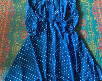 Vestido vintage de lunares en azul y blanco para fiesta de té, atuendo modesto, estilo conservador elegante, retro mod, años 70 y 50, atuendo de ama de casa para invitada de boda *