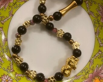 Pulsera de cuentas doradas Pixiu Feng Shui Buena fortuna Prosperidad Buena suerte Abundancia Pulsera de cuentas elásticas hecha a mano china feliz