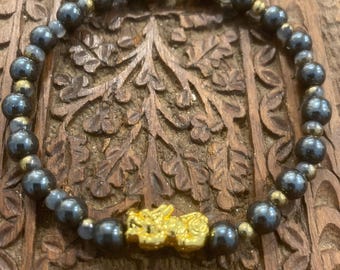 Pulsera de cuentas doradas Pixiu Feng Shui Buena fortuna Prosperidad Buena suerte Abundancia Pulsera de cuentas elásticas hecha a mano china feliz