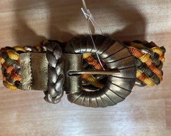 Cinturón vintage tejido nuevo con etiqueta, colores otoñales, accesorio para atuendos otoñales, cinturón ajustable para primavera, verano e invierno