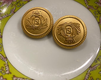 Juego de botones dorados de alta costura Fendi auténticos de época, suministros para manualidades, reparación de botones, diseñador italiano, moda parisina, pasarela de París, Italia