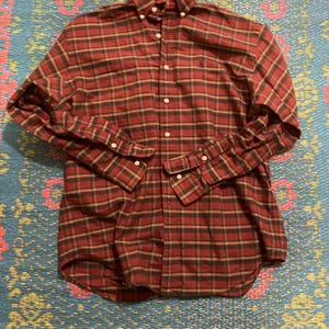 Ralph Lauren vintage polo button down shirt red plaid and green top trendy button up work blouse casual daily cotton casual clothing oxford