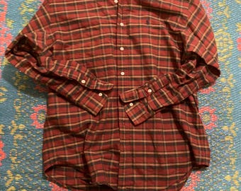 Camisa polo vintage Ralph Lauren con botones, blusa de trabajo moderna con botones, cuadros rojos y verdes, ropa informal de algodón para uso diario, estilo Oxford