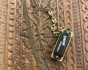 Collar de armónica, cadena larga en Y, joyería musical, accesorio para músicos, minijuguete de regalo, amuleto musical, capas, collar en Y, lazo, borla en cascada