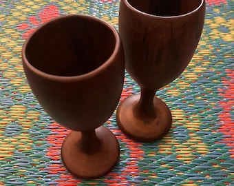 Copas de teca auténticas MCM Auld hechas a mano como nuevas, par de copas de madera, copas de altar vintage, juego de copas de madera Auld de mediados de siglo moderno