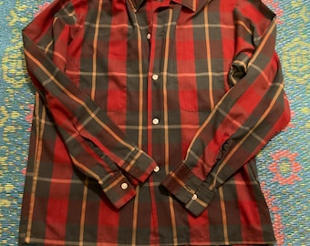 Camisa a cuadros vintage de los años 60 con botones para hombre, estilo oxford, blusa moderna con botones