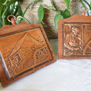 Vintage Rustic Copper Landscape Art | Set of 2 | Embossed Copper Wall Art by A. Nadeau