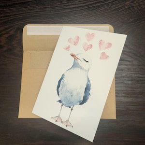 Jolie carte d'anniversaire de mouette ou carte d'amour - Carte d'anniversaire de mariage aquarelle mouette avec enveloppe ou lot de cinq