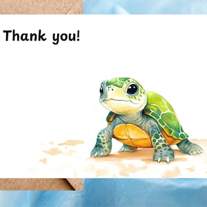 Cartes de remerciement tortue, aquarelle carte de remerciement tortue à l'unité, paquet de 10 cartes de remerciement faites main, papier de qualité supérieure, personnalisable