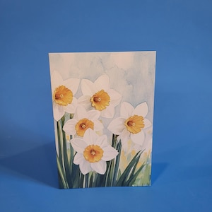 Carte de jonquilles blanches, imprimé floral, carte de jonquilles aquarelle, carte d'illustration de fleurs de printemps 5 x 7 - Carte à l'unité avec enveloppe ou paquet de 5