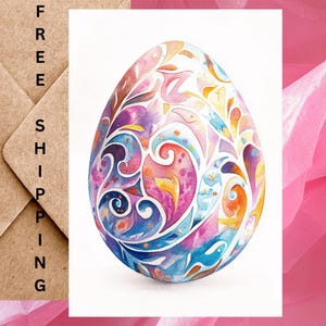 Cartes d'oeufs de Pâques avec un design coloré - Cartes de Pâques aquarelles avec de beaux designs - Une seule carte avec enveloppe ou lot de 5