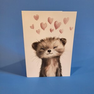 Jolie carte d'anniversaire de mariage en vison ou carte de voeux d'amour - Aquarelle de vison d'anniversaire de mariage avec enveloppe ou lot de cinq
