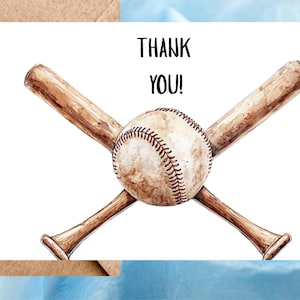 Cartes de remerciement, cartes de remerciement batte de baseball, cartes de voeux de baseball amusantes, paquet de 10 cartes de remerciement faites main et papier premium, personnalisables