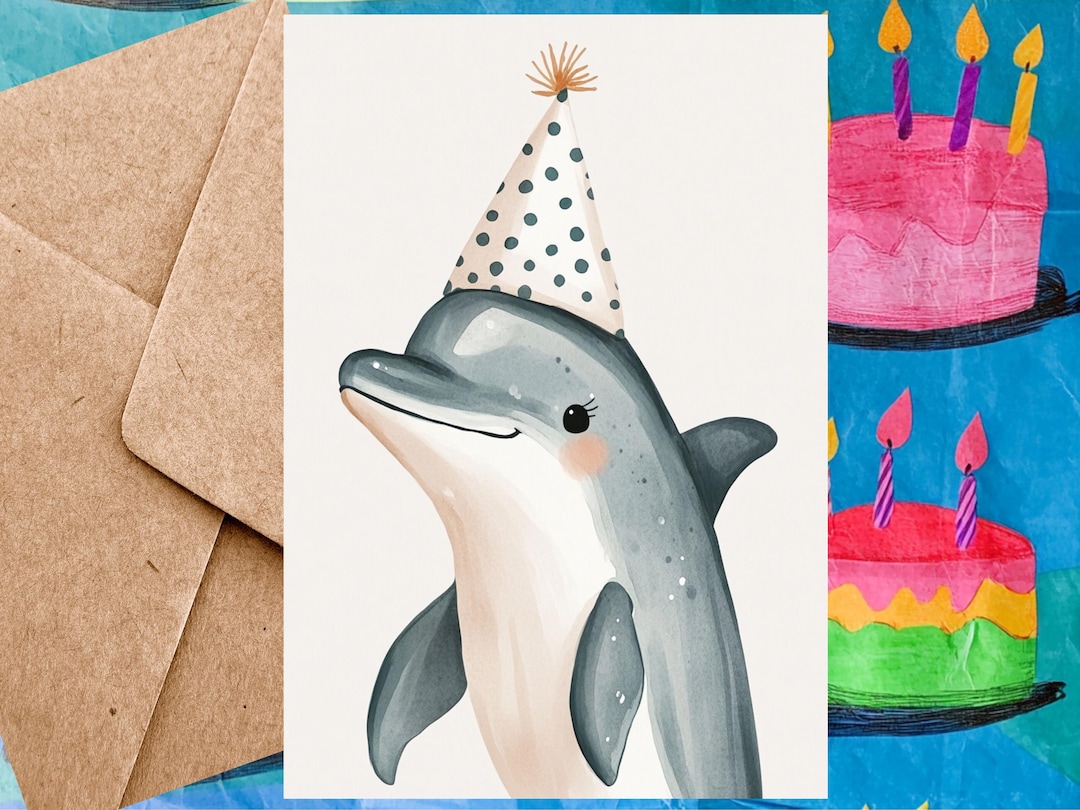Cute Dolphin Birthday Card for Kid - Happy Birthday Card Dolphin ...