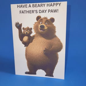 Carte de fête des pères ours mignon avec jeu de mots, carte de fête des pères papa papa patte d'ours, carte de blague papa mignon avec enveloppe