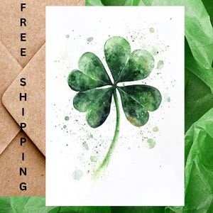Cartes Trèfle vert pour la Saint-Patrick - Cartes trèfle scintillant ou trèfle porte-bonheur à quatre feuilles - Une seule carte avec enveloppe ou lot de 5