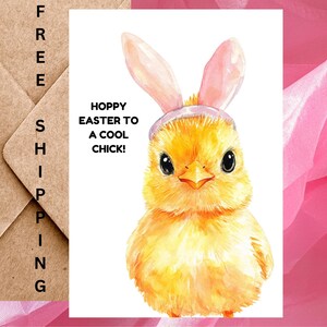 Carte de Pâques amusante pour elle - aquarelle lapin de Pâques représentant un poussin pour petite amie, femme ou ami - Carte à l'unité avec enveloppe ou paquet de 5