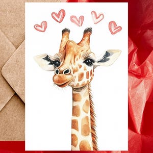 Jolie carte d'anniversaire de girafe ou carte d'amour - Carte d'anniversaire de mariage girafe aquarelle avec enveloppe ou lot de cinq