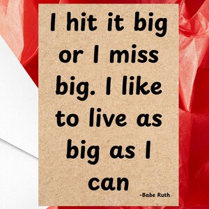 Carte de voeux Inspiration Baseball, Babe Ruth dit « Rêver grand » - Carte d'encouragement à faire de son mieux - Une carte ou un paquet de 5