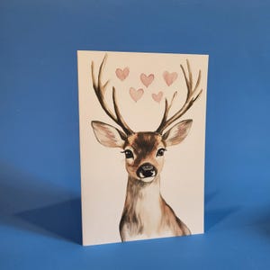 Jolie carte d'anniversaire de mariage ou carte d'amour - Aquarelle carte d'anniversaire de mariage buck Deer avec enveloppe ou lot de cinq