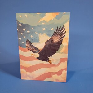 Belle carte du 4 juillet pygargue à tête blanche, carte du 4 juillet faite main avec pygargue à tête blanche et drapeau des États-Unis, cartes des États-Unis d'Amérique pygargue à tête blanche avec enveloppes