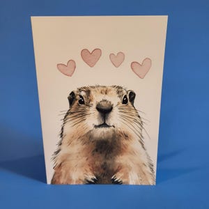 Jolie carte d'anniversaire de la marmotte ou carte de voeux d'amour - aquarelle d'anniversaire de mariage de la marmotte avec enveloppe ou lot de cinq