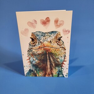Jolie carte d'anniversaire de mariage iguane ou carte d'amour - Carte d'anniversaire de mariage iguane aquarelle avec enveloppe ou lot de cinq