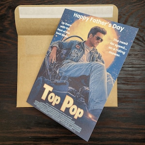 Carte pop drôle pour la fête des pères parodiant un film classique Top Gun, carte de blague papa faite main, carte de fête des pères Unique avec enveloppe