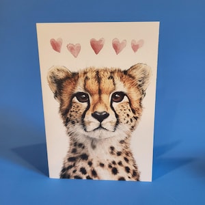 Jolie carte d'anniversaire de guépard ou carte de correspondance d'amour - Carte d'anniversaire de mariage guépard aquarelle avec enveloppe ou lot de cinq
