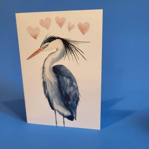 Jolie carte d'anniversaire de mariage ou carte d'amour Héron bleu - Aquarelle carte d'anniversaire de mariage Héron bleu avec enveloppe ou lot de cinq