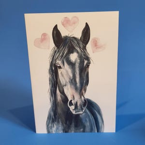 Jolie carte d'anniversaire de mariage cheval noir ou carte de voeux d'amour - aquarelle cheval noir anniversaire de mariage carte simple avec enveloppe ou lot de 5